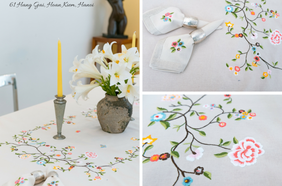 Table cloth - peach blossom embroidery